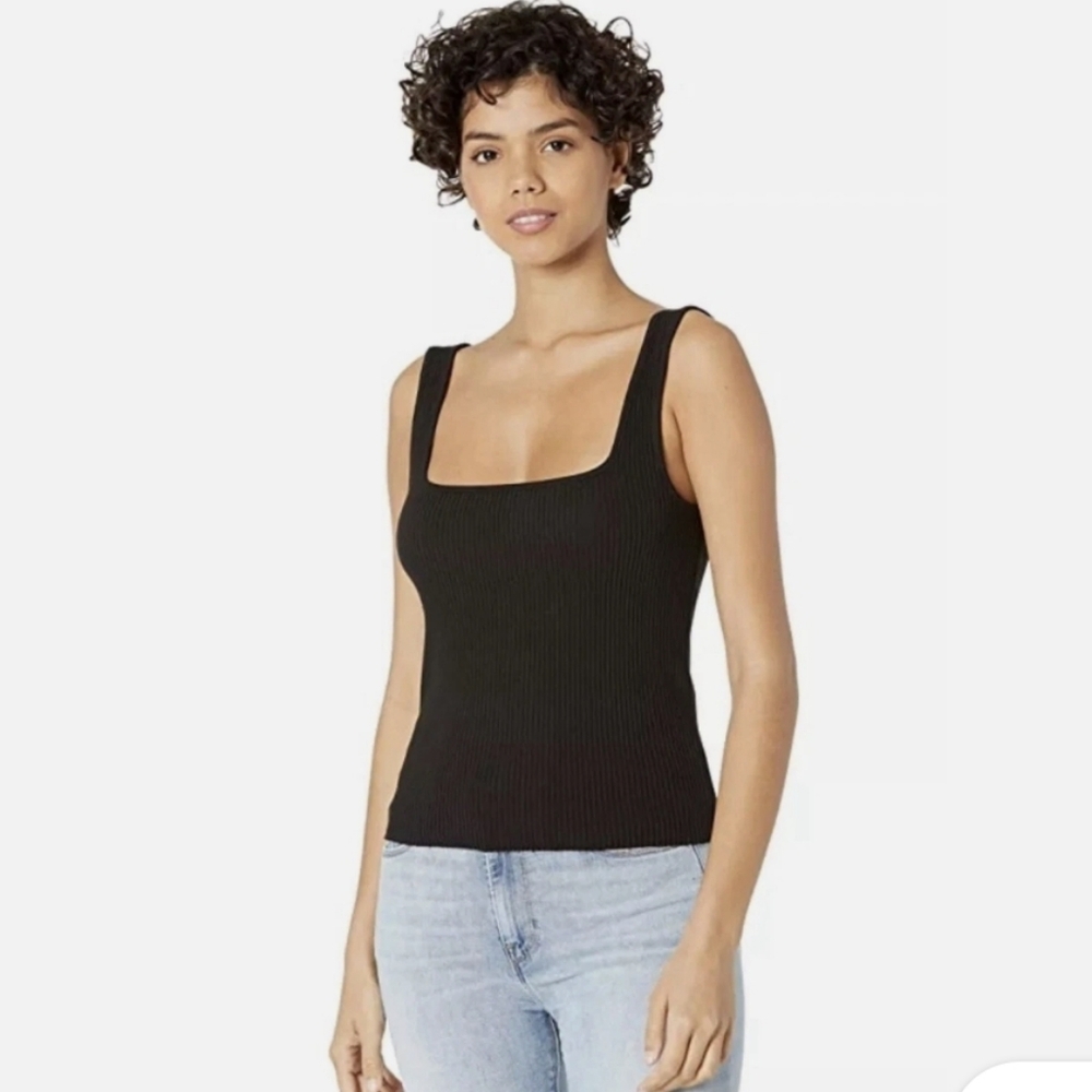 Avec Les Filles Black Square Neck Tank Top